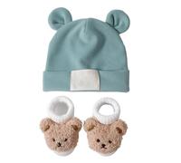 Qsvbeeqj Breathable Ear Pattern Baby Hat and Socks Elastic Cotton Polyester Mix Gentle On Sensitive Skin for Infants Hospital Photoshoot Baby Essential Green