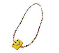 Qsvbeeqj Colorful Beaded Necklace Colorful Beaded Smiling Monsters Necklace Adjustable Length Necklace for Youthful Women, Resin + rice beads, Cubic Zirconia