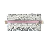 Qsvbeeqj High Capacity Pen Bag Bowknot Print Pencil Case Metallic Color PU Pen Pouches Portable Organizers Travel Makeup Bag Pencil Case for Adult