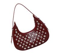 Qsvbeeqj Large Capacity Studded Clutch Handbag Shoulder Bag Fashionable PU Leather Evening Bag For Everyday Essential Korean Fashion Multifunctional Handbag, red, Einheitsgröße