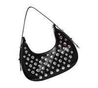 Qsvbeeqj Large Capacity Studded Clutch Handbag Shoulder Bag Fashionable PU Leather Evening Bag For Everyday Essential Korean Fashion Multifunctional Handbag, black, Einheitsgröße