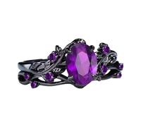 [Qsvbeeqj] Retro style wedding ring featuring fashion forward black rose flower pattern and crystal gems for women multi size amethyst vintage