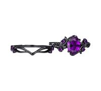 [Qsvbeeqj] Retro style wedding ring featuring fashion forward black rose flower pattern and crystal gems for women multi size amethyst vintage