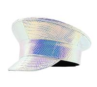 Qsvbeeqj Shimmering PU Leather Marine Hat For Women Cosplay Party Flat Top Captain Caps For Stage Show Bachelorettes Party