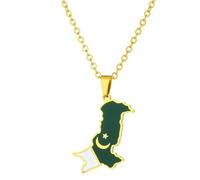 Qsvbeeqj Stainless Steel Clavicle Chain Pakistan Map Pendant Necklace National Flags Choker Geometric Pendant Unisex Jewelry Flag Jewelry