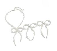 [Qsvbeeqj] Trendy Bowknot Shaped Jewelry Set with Alloy Chain Faux Pearls Detail Lightweight Comfortable Day to Night Wear