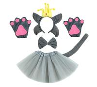 Qsvbeeqj Wolf Costumes Set Wolnie Ears Headband Bowtie Tail Tutu Skirts Gloves For Kids-Halloween Costume Cosplay Party Props Wolf Costume Adult Woman Men Big-bad-wolf Costume-kids