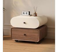 QSVPWNCBN Table de Chevet en Bois Massif, Table d'appoint Moderne avec 2 tiroirs et poignées arrondies, Base sphérique, pivotante à 360°, idéale pour la Chambre, Le Salon, Le Dressing ou Le Bureau.