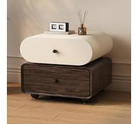 QSVPWNCBN Table de Chevet en Bois Massif, Table d'appoint Moderne avec 2 tiroirs et poignées arrondies, Base sphérique, pivotante à 360°, idéale pour la Chambre, Le Salon, Le Dressing ou Le Bureau.