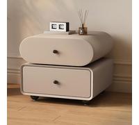 QSVPWNCBN Table de Chevet en Bois Massif, Table d'appoint Moderne avec 2 tiroirs et poignées arrondies, Base sphérique, pivotante à 360°, idéale pour la Chambre, Le Salon, Le Dressing ou Le Bureau.