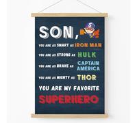 Qswo Son You Are My Favorite Superhero Wall Art Poster Hanger Frame,Inspirational Gifts for Son,Superhero Hanging Canvas Wall Decor for Boys Room Dorm Nursery