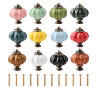 QSWY Pumpkin Cabinet Knobs - Colourful Vintage Ceramic Knobs for Kitchen Cupboard Wardrobe Drawer Door (12 PCS)