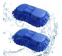 QSXX 2 Pcs Chenille Wash Glove With Elastic Strap - Lint-Free Car Wash Sponge Mitt, Microfiber Car Cleaning Tool - Blue