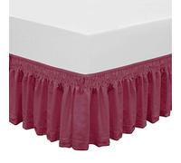 QSY Home Wrap Around Elastic Eyelet Bed Skirts 14 1/2 Inches Drop Dust Ruffle Three Fabric Sides Easy On/Easy Off Adjustable Polyester Cotton(Burgundy Queen/King)