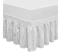 QSY Home Wrap Around Elastic Eyelet Bed Skirts 14 1/2 Inches Drop Dust Ruffle Three Fabric Sides Easy On/Easy Off Adjustable Polyester Cotton(White Twin/Full)