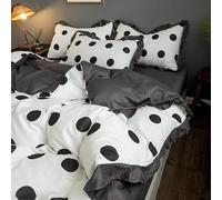 QSYEDR Black Polka Dot Ruffle Bedding Set,Modern Simple Quilt Cover with Pillowcase,Soft Microfiber Duvet Cover Single with Zipper for Girls Kids Teens Bedroom Decor Single