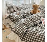 QSYEDR Black White Plaid with Pink Bow Ruffle Duvet Cover Super King,French Princess Style Ruffle Bedding Set with Zipper,Chic Shabby Farmhouse Quilt Cover for Room Decor Super King