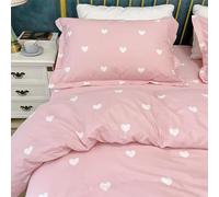 QSYEDR Cute Heart Double Duvet Cover for Kids Girls,White Small Love Bedding Set with Pillowcase,Lovely Warm Sweet Style Pink Soft Cozy Quilt Cover for Four Seasons Double