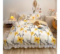 QSYEDR Floral Ruffle Duvet Cover Super King,Yellow Flowers all Season Quilt Cover with Zipper Closure,Shabby Chic French Farmhouse Bedding Set for Bedroom Decor Super King