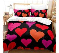QSYEDR Heart Bedding Set,Pink,Orange and Purple Hearts Double Duvet Cover with Pillowcases,Simple Aesthetic Quilt Cover Microfiber Bedspread for Girls Women Bedroom Double