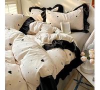 QSYEDR Heart Ruffle Duvet Cover Single,Soft Microfiber Reversible Bedding Set with Black Polka Dots Printed,French Princess Style Frilly Quilt Cover for Bedroom Decor Single