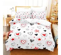 QSYEDR Heart Star Super King Duvet Cover,Red,Black and White Hand-Drawn Heart,Star Polka Dot Pattern Bedding Set for Kids Girls,Soft Microfiber Simple Room Decor Quilt Cover Super King