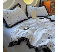 QSYEDR Hearts and Bows Ruffle Bedding Set,Shabby Chic Farmhouse Quilt Cover,Soft Microfiber French Princess Style Duvet Cover King for Teens Bedroom Decor,Bule King