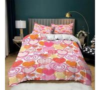 QSYEDR Love Heart Double Duvet Cover,Colorful Watercolor Heart Print Bedding Set with Pillowcases,Soft Microfiber Sweet Romantic Quilt Cover for Girls Women Teens Bedroom Double