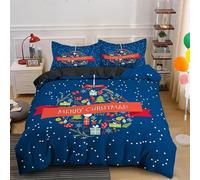 QSYEDR Merry Christmas Duvet Cover Super King,Snowflake Xmas Tree Festival Bedding Set with Pillowcases,Washed Microfibre Quilt Cover with Zipper Closure,Blue Super King