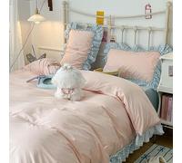 QSYEDR Pink Ruffle Duvet Cover Single for Girls,French Chic Farmhouse Bedding Set with Pillowcase,Soft Microfiber Blue and White Plaid Frill Edge Quilt Cover with Zipper Closure Single