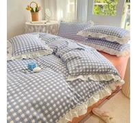 QSYEDR Plaid Ruffle Duvet Cover Super King,Soft Washed Microfiber Frills Bedding Set Zipper Closure,Shabby Chic French Farmhouse Quilt Cover with Pillowcases,Blue White Super King