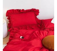 QSYEDR Red Ruffle Duvet Cover King,Aesthetic French Romantic Bedding Set with Pillowcase,Washed Microfiber Romantic Frill Edge Quilt Cover for Kids Adult Bedroom Decor King