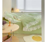 QSYEDR Ruffle Duvet Cover Super King for Bedroom,Green Ruffle Bedding Set with Zipper Closure,Shabby Chic French Frill Soft Microfiber Quilt Cover with Pillowcases Super King