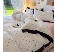 QSYEDR White Ruffle Duvet Cover Double,Black Polka Dot Print Bedding Set,Soft Microfibre Reversible Quilt Cover,Elegant Vintage Frill Fringe Design for all Seasons Double