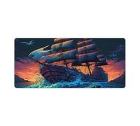 QSYFNBZL Large Gmaing Mouse Pad Pirate Boat Mouse Mat 40x90cm Keyboard Desk Mat Stitched Edges Smooth Surface for Speed Control Anti Slip Base