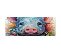 QSYFNBZL Large Mouse Mat Colourful Watercolour Pig Desk Mat Rubber Non Slip Base Waterproof And Stain Proof Suitable for PC MacBookLaptop 30x80cm