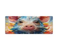 QSYFNBZL Large Mouse Pad Colourful Watercolour Pig Washable Mouse Mat 30x80cm Large Desk Mat with Stitched Edges Durable Non Slip Natural Rubber Base