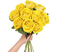 QSYJCCXD 10 Pcs Artificial Roses with Stems Real Touch Fake Velvet Silk Rose Flowers DIY Wedding Bouquets Floral Arrangements Party Home Decor