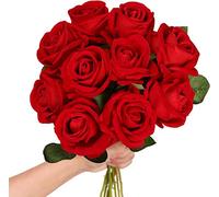 QSYJCCXD 10 Pcs Artificial Roses with Stems Real Touch Fake Velvet Silk Rose Flowers DIY Wedding Bouquets Floral Arrangements Party Home Decor