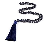 QSYJCCXD 108 Beads Prayer Necklace Natural Green Stripe Onyx Stone Buddha Meditation Necklace Women Men Jewelry Gifts,Blue Sandstone