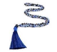 QSYJCCXD 108 Beads Prayer Necklace Natural Green Stripe Onyx Stone Buddha Meditation Necklace Women Men Jewelry Gifts,Dark Blue Fire
