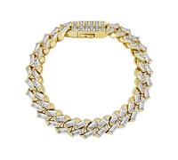 QSYJCCXD 14K Gold Baguette Moissanite Cuban Chain Tennis Necklace, Hip Hop Style Choker, Glamorous Jewelry