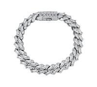 QSYJCCXD 14K Gold Baguette Moissanite Cuban Chain Tennis Necklace, Hip Hop Style Choker, Glamorous Jewelry