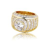 QSYJCCXD 14K Gold Densely Set Trapezoid Emerald Cut Center Stone Ring, Mossanite Hip-Hop Men's Ring, A Bold Expression of His Style,Dad Gift