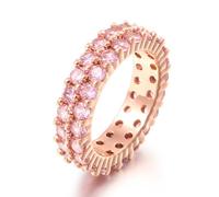 QSYJCCXD 14K Gold Double Row Promise Ring, Round Cut Moissanite Wedding Band for Women, Romantic Jewel