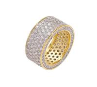 QSYJCCXD 14K Gold Five-Row Moissanite Spinner Rings, High-Polish Hip-Hop Style, Men's Luxury Statement Ring