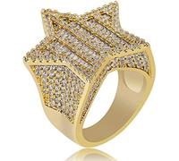 QSYJCCXD 14K Gold Five-Star Design Ring, Wide Face Densely Set Moissanite Men's Ring, A Stellar Gift for Trendsetters and Visionaries,Father's Day Gift