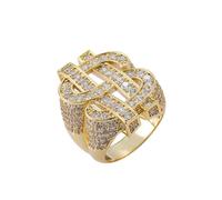 QSYJCCXD 14K Gold Hollowed Dollar Sign Moissanite Rings, Bold Hip-Hop Style, Luxury Men's Ring, Ideal for Bold Fashion Statements