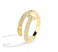QSYJCCXD 14K Gold Nail Design Ring with Moissanite, Unisex Hip-Hop Style, Dazzling and Luxe, Versatile Ring for Urban Chic