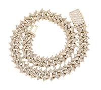 QSYJCCXD 14K Gold Over 925 Silver 15mm Cuban Link Necklace, Men's Hip-Hop Style Thorn-Design Moissanite Embellished, Bold Statement Jewelry Piece,Father's Day Gifts for Dad